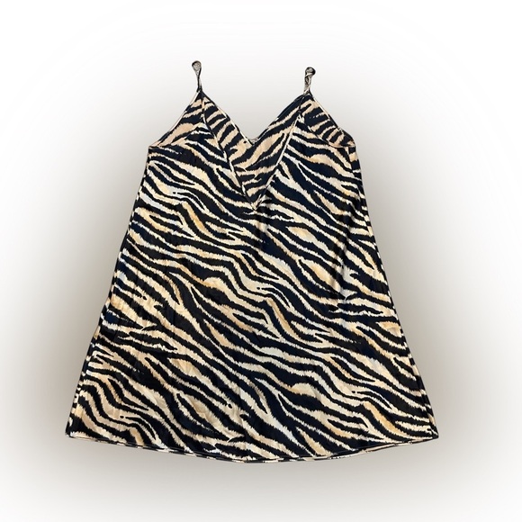 Valerie Stevens vintage made in Hong Kongzebra print tan & black slip dress 1X
